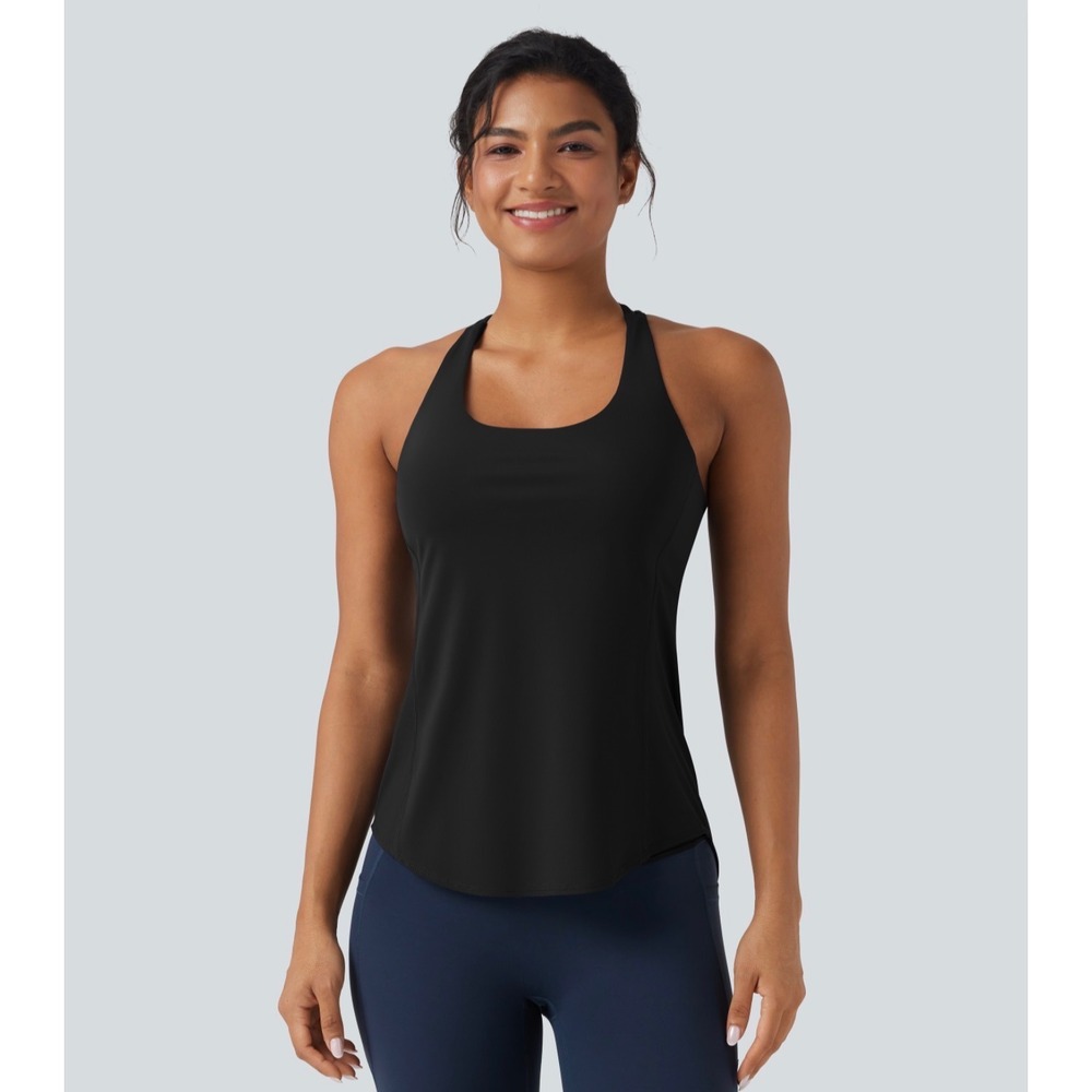 Halara UltraSculpt Round Neck Crisscross Back Running Tank Top XL DD-F Cup Black